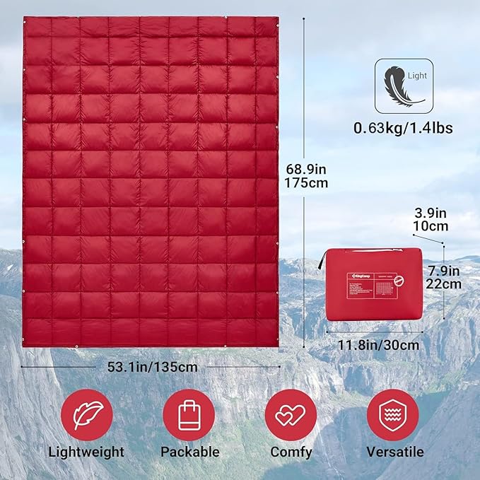KingCamp Camping Blanket Lightweight, Multifunctional Warm Puffy Outdoor Blanket with Snap Button, Water Repellent, Packable, for Travel, Airplane, Hiking, Picnic