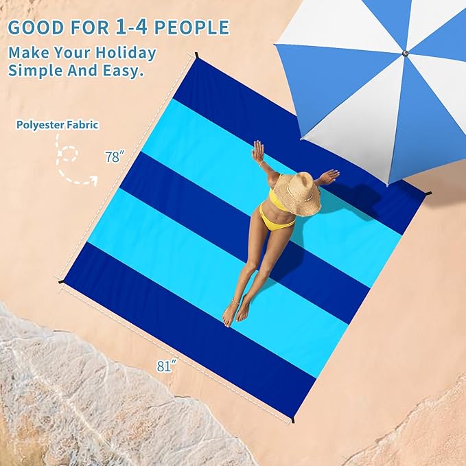 BYDOLL Beach Blanket Sandproof Waterproof 78''×81'' 1-4 Adults Compact Lightweight Oversized Beach Blanket Large Picnic Mat Beach Blanket for Travel Camping Hiking Picnic