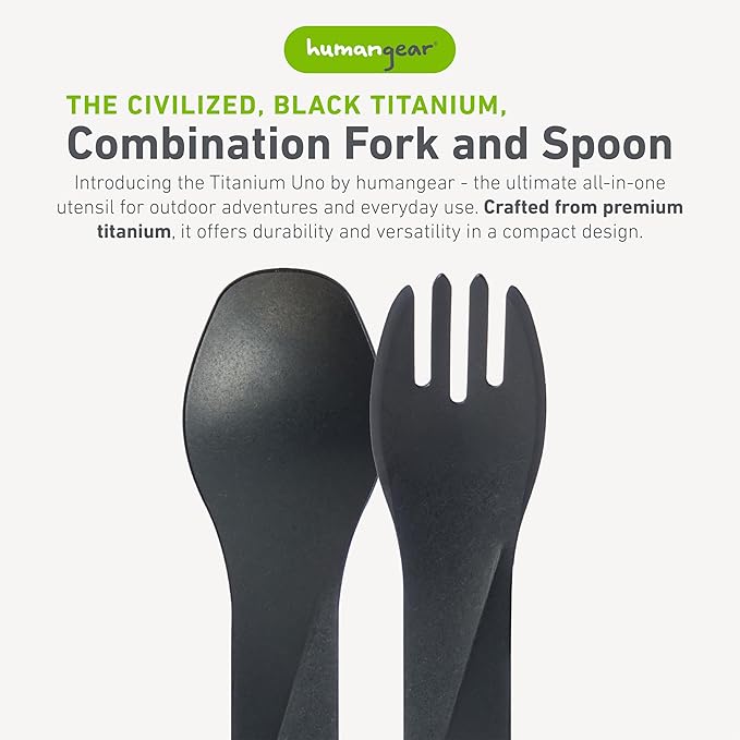 humangear GoBites Uno | Travel & Camping Utensils | Portable & Convertible Dining Ware | Multi-Functional Spork, Black Titanium