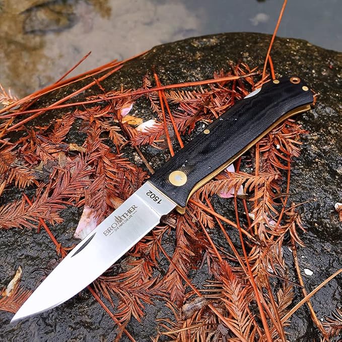 Watchman Brother 1502 Floding Knife 440C Blade G10 Brass Drop Point