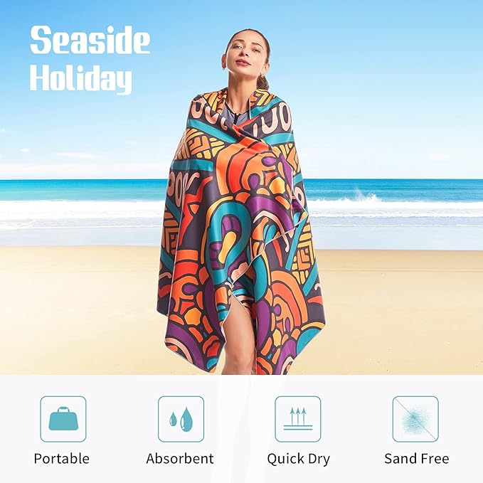 Hiturbo Microfiber Beach Towel,(71"x35") Oversized Sand Free Travel Towels Fast Drying Swimming Towel, Lightweight Compact Camping Towel Super Absorbent Pool Towel