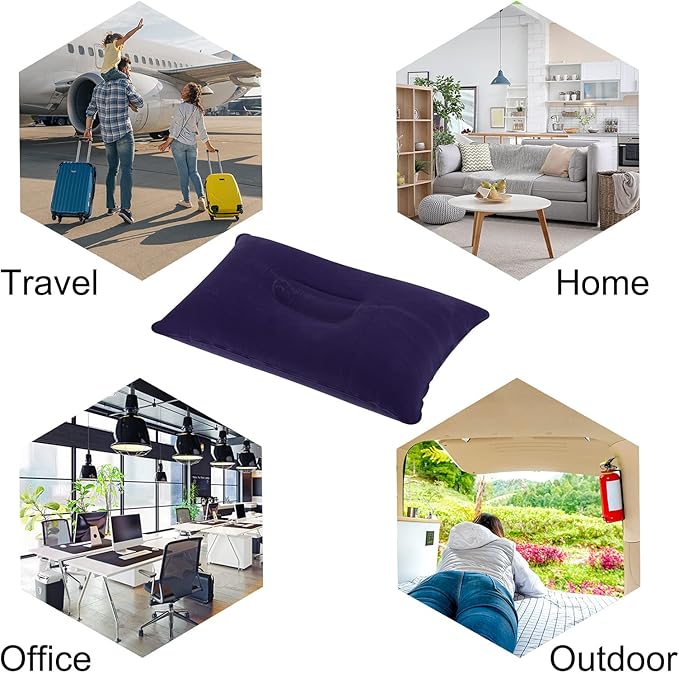 PATIKIL Inflatable Pillow, 2 Pack Squared Ultralight Camping Travel Pillow Desk Rest Neck Support for Hiking Backpacking Office, Dark Purple