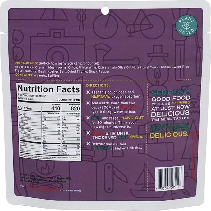 GOOD TO-GO Mushroom Risotto | Camping Food, Backpacking Food | Just Add Water Meals, Backpacking Meals | Dehydrated Meals Taste Better Than Freeze Dried Meals