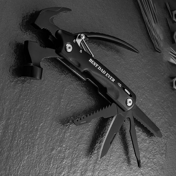 Gifts for Fathers Day Men from Daughter Son Kids, Unique Birthday Gift Ideas for Dad Grandpa Husband Him, Cool Gadgets Presents for Dad, All in One Multitool Hammer Survival Kit (Best Dad Ever)