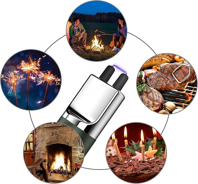 REIDEA Lighter S4 Electric Candle Lighter USB Rechargeable with Safety Switch, Flameless Portable Fast Heat Windproof Plasma Lighters, Perfect for Home Cooking BBQ Camping Fireworks(2 Pack Pine Green)