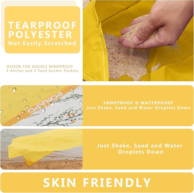 Beach Blanket Waterproof Sandproof, Picnic Blanket, Large Beach Mat 4-7 Adults, Lightweight Durable Sand Free Mat Quick Drying for Beach Travel Camping Hiking Picnic 79"x79"