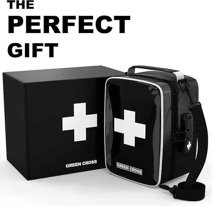 GREEN CROSS Smell Proof Bag Stash Box Medicine Bag Stash Bag 9x6x5 (Black Vinyl)