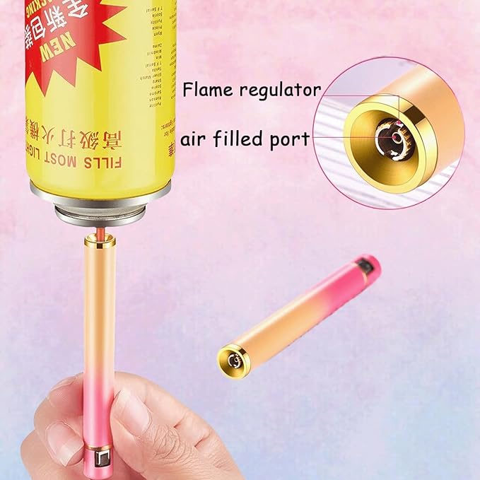 Unique & Cute Pink Gradient Strip Butane Lighter, Creative Wheel Lighter, Inflatable & Adjustable, Suitable for Fireplace Candles Camping Barbecue, Ladies Gift (No Gas) (White)