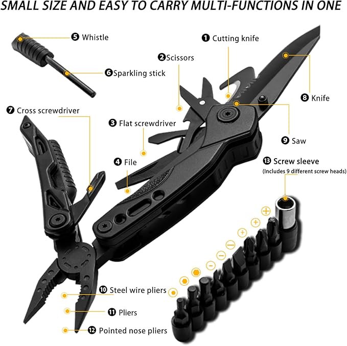 Multitool,21-in-1 Multitools Pliers with Nylon Sheath,Portable Multi Tool,Professional Stainless Steel Multi-Tool for Outdoor, Survival,Camping, Hiking,Simple Repair(21-in-1)