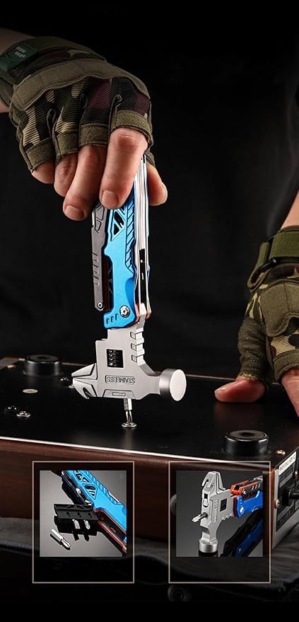 Black 18-In-1 Multitool,Stainless Steel Multitool Pliers, Hammer, Tool, Steel Blades, Wire Cutters,Bottle Opener,Nylon Sheath,Survival,Camping & Hunting, Father's Day, Dad, Gift, Men