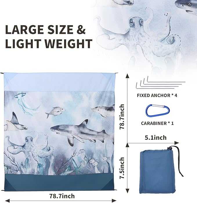 Beach Blanket Waterproof Sandproof, Picnic Blanket, Large Beach Mat 4-7 Adults, Lightweight Durable Beach Mat Sand Free Quick Drying for Beach Travel Camping Hiking Picnic 79"x79"