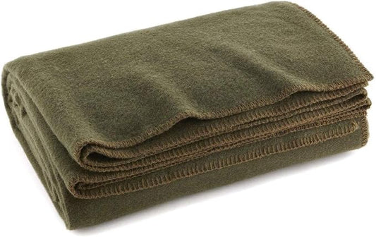 M MCGUIRE GEAR Heavy Duty Wool Military Camping, Survival, and First Aid Blanket, Mil-Spec Fire Retardant 64" x 90" (OD Green)