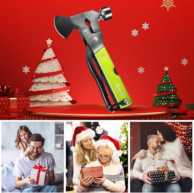 RoverTac Multitool Axe Hatchet, Camping Essentials Survival Gear, Gifts for Men, Mens Gifts Dad Gifts, Gifts for Men Husband Him, 14-in-1 Multi Tool Axe, Multitool Gifts for Camping Hiking Survival