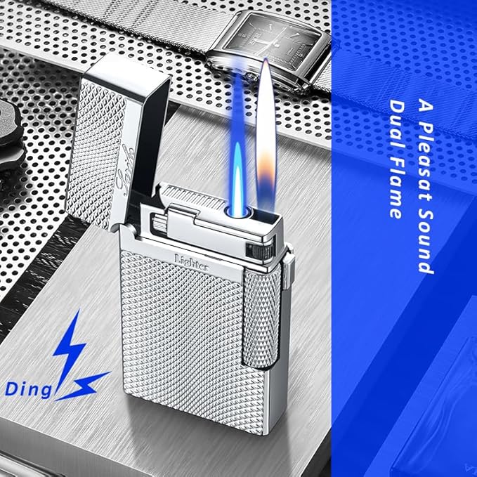 Lighters Jet Torch Lighter Soft Flame Lighter 2 in 1 Windproof Refillable Butane Lighter Good for Cigarette Cigar Candle Camping Hiking BBQ (Gold)