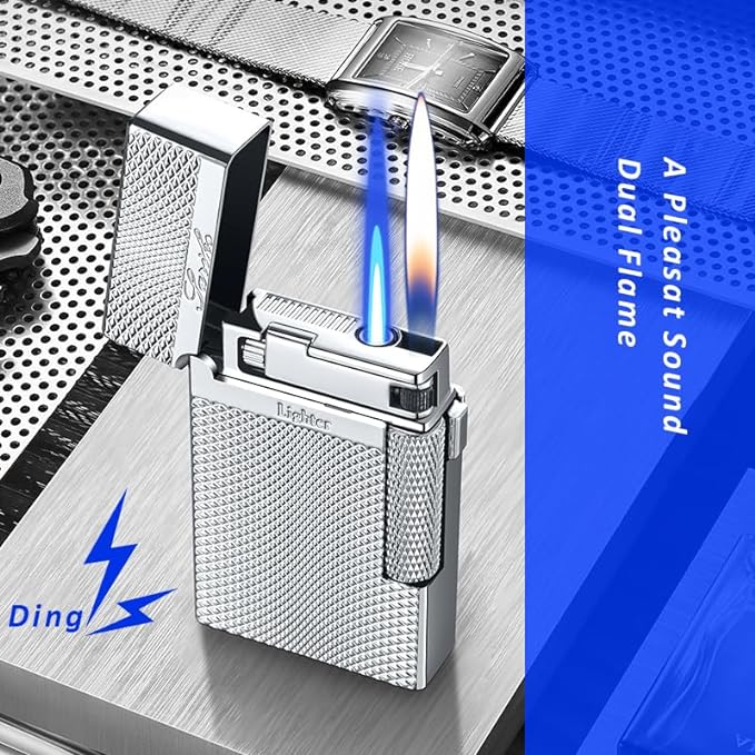 Lighters Jet Torch Lighter Soft Flame Lighter 2 in 1 Windproof Refillable Butane Lighter Good for Cigarette Cigar Candle Camping Hiking BBQ (Gold-Meteorite)