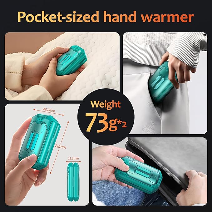 AI Hand Warmers Rechargeable 2 Pack, 6000mAh Electric Hand Warmers with 3 Heat Settings 20Hrs Long Lasting Portable Pocket Heater for Outdoor Camping, Hunting, Golf, Winter Gifts
