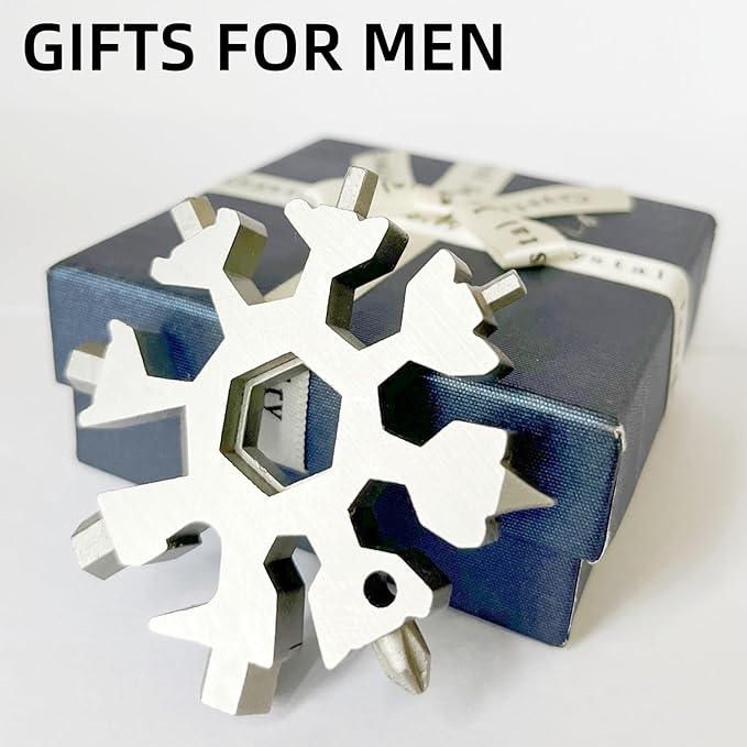Gifts for Men, FODARSAI 18-in-1 Snowflake Multitool, Stocking Stuffers for Men, Cool Camping Tool Gadgets for Men, Unique Gifts for Dad, Husband, Boyfriend (Silver)