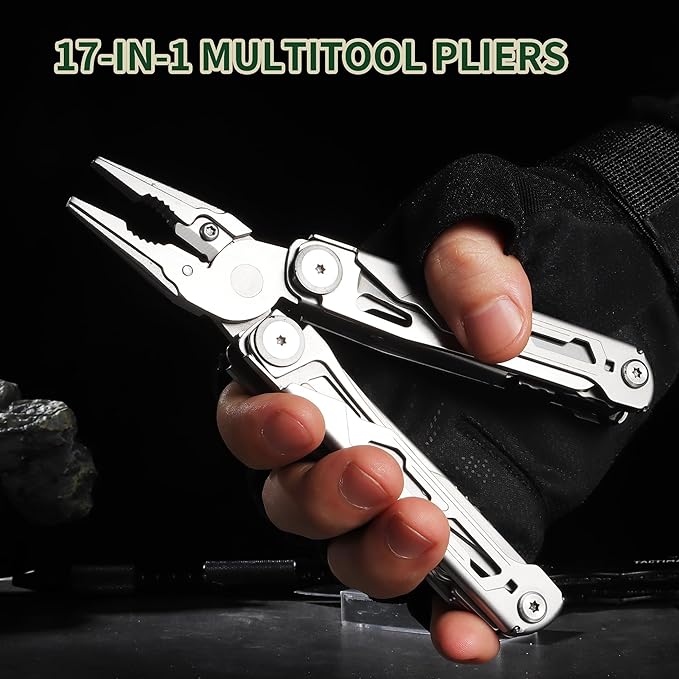 Multitool Pliers, 17-In-1 Heavy Duty Survival Multi-Tool with Sheath, Perfect Gadgets for EDC Survival Camping Hiking, Stocking Stuffers and Gifts for Men