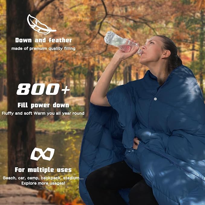 Down Camping Blanket,Puffy Down Blanket Packable Lightweight Down Throw Quilt Water-Resistant Outdoor Travel Blanket for Camping,Hiking,Stadium,Picnic,Car 50x77''Navy Blue