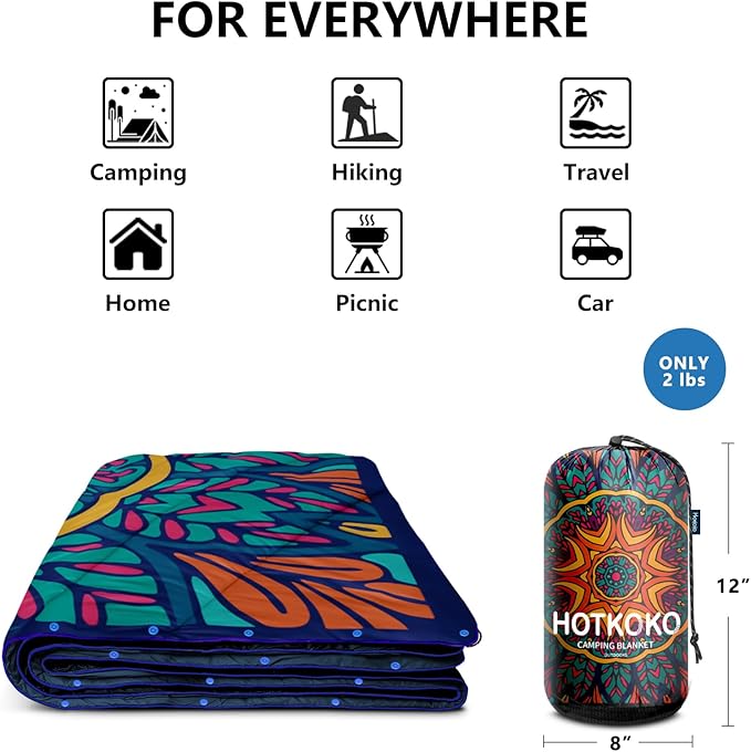 Camping Blanket,Lightweight Down Alternative Puffy Printed Camping Blanket Packable Outdoor Blanket for Camping,Traveling, Stadium, Hiking, Picnics