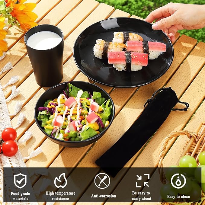 Kyraton Camping Utensils, Camping Mess Kit for Travel, Camping, Picnic, Outdoor, Camping Gear Include Knife, Spoon, Fork Silverware Set, Cup, Bowl, Plate, Camping Essentials for 1
