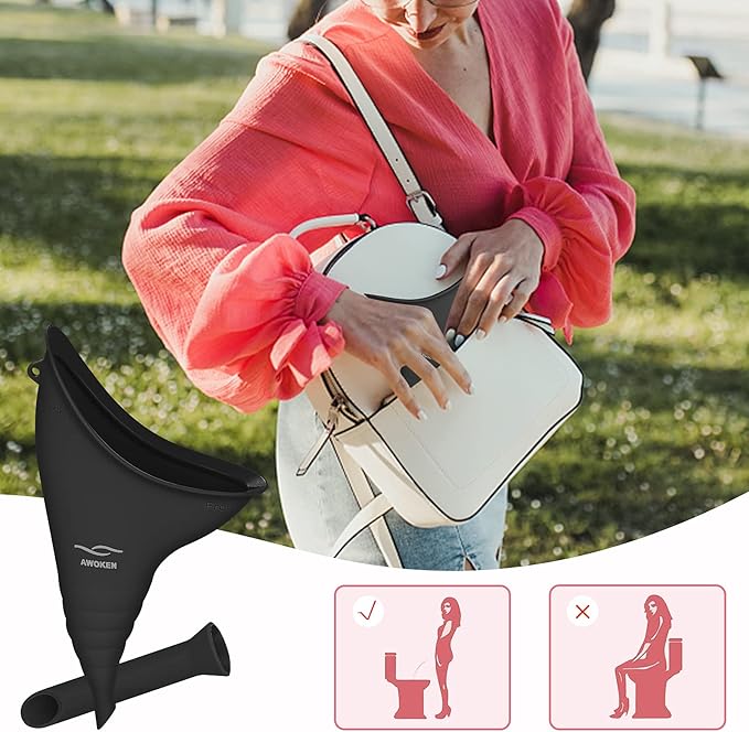 AWOKEN Female Urination Device, Reusable Silicone Female Urinal Women Pee Funnel Women to Pee Standing Up, Female Urinal with Drawstring Bags for Travel and Outdoor Camping