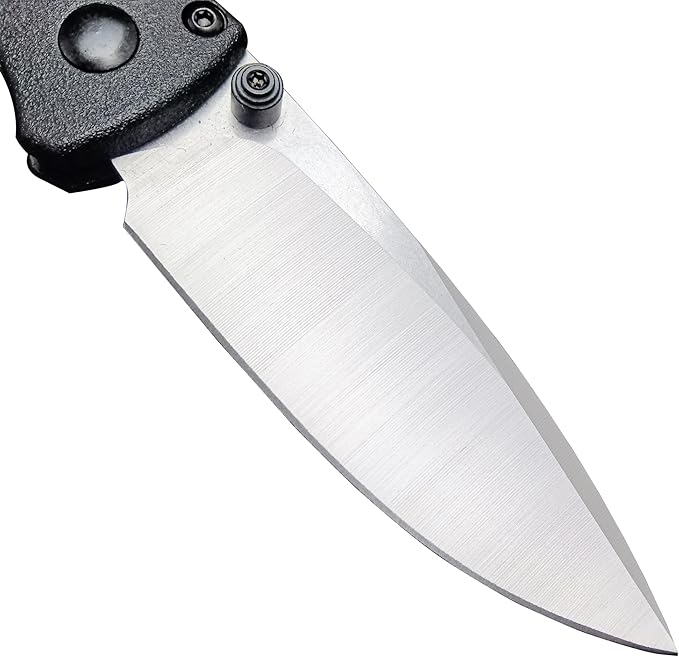 HUAAO Mini Bugout Folding Pocket Knife, Plain Edge, Thumb Stud Manual Open, Glass Reinforced Nylon Grivory Handle with Belt Clip for EDC Camping(440C blade)