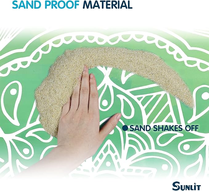 Sunlit Silky Soft 106"x81" Boho Sand Proof Beach Blanket Sand Proof Mat with Corner Pockets and Mesh Bag for Beach Party, Travel, Camping and Outdoor Music Festival, Blue Violet Sea Green Mandala