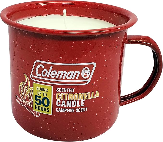 Coleman Scented Outdoor Citronella Candle in Tin Mug, Campfire Scented Rustic Outdoor Camping Candle, Up to 50h Burn Time