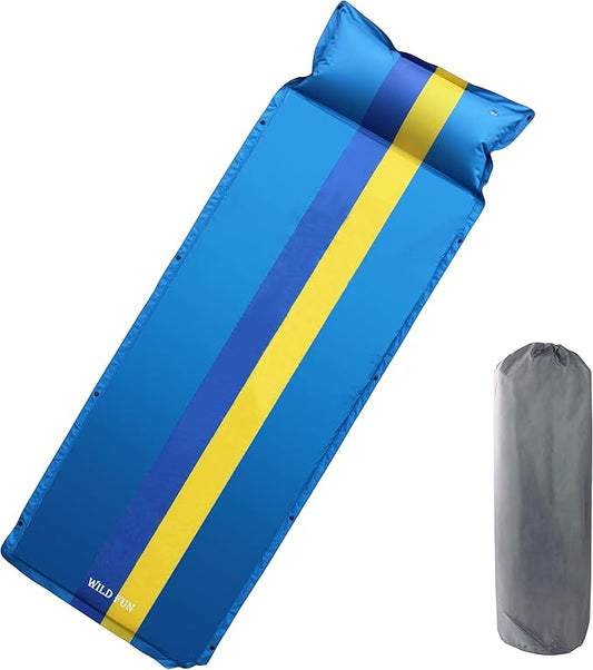 WILD FUN Sleeping Pad for Camping, Memory Foam Camping Mattress with Pillow, Self Inflating Camping Pad 1.2" Thick Foam, Air Mattress Inflatable Sleeping Mat for Backpacking,Hiking