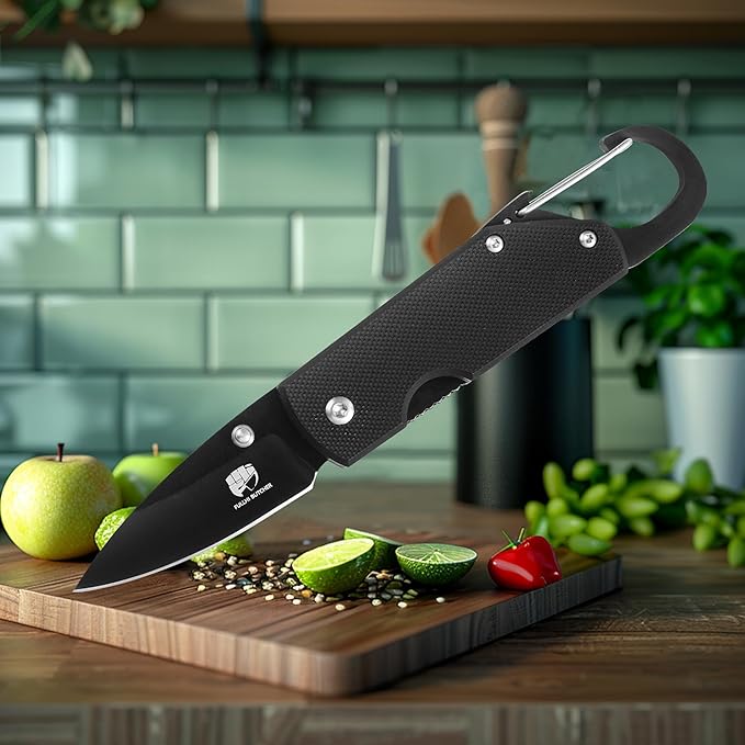 FULLHI Mini Folding Pocket Knife, 2.3" G10 Handle Small Knife with Carabiner Clip for Sharp Camping Survival Hiking Knives ,Gifts for Women Men Birthday Christmas Presents for Mom Dad Friend Gift (AK033)