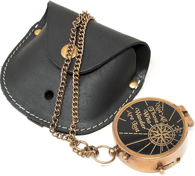 Engraved Personalized Inscription Antique Brass Compass Engraved with Leather Case Son Mom Children Gift Baptism Birthday Easter Decor