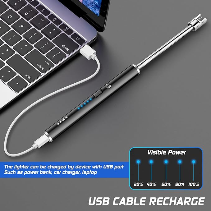 Candle Lighter Electric Arc Lighter USB Rechargeable Lighter with 360° Flexible Neck LED Display for Camping Cooking BBQs Fireworks