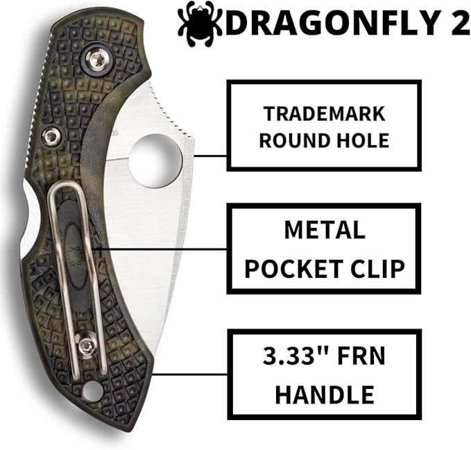 Spyderco Dragonfly 2 Lightweight Signature Knife with 2.3" VG-10 Steel Blade and High-Strength Zome Green FRN Handle - PlainEdge - C28ZFPGR2