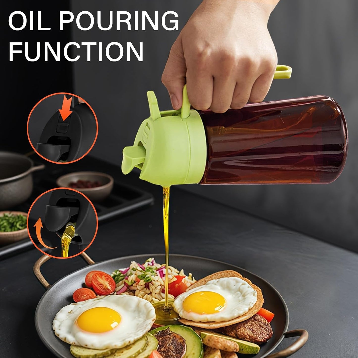 16oz Oil Dispenser Bottle for Kitchen - 2 in 1 Olive Oil Dispenser and Oil Sprayer - 470ml Olive Oil Bottle - Oil Sprayer for Cooking, Kitchen, Salad, Barbecue Black (Wine red with green lid)