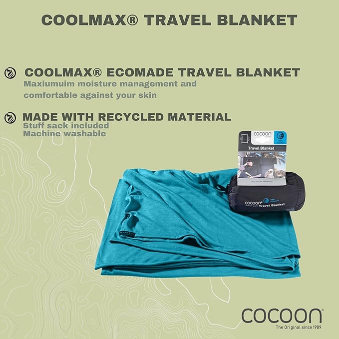COCOON - Coolmax Travel Blanket | Compact Throw Blanket for Camping and Hiking | Fits in Backpack | Attaches to Luggage | Travel Essential | Fast Drying (Regular 70" x 55")