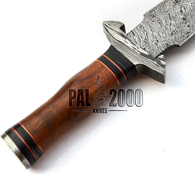PAL 2000 KNIVES DAG-9305 Custom Handmade Damascus Steel Hunting Dagger Knife Rosewood Handle with Sheath