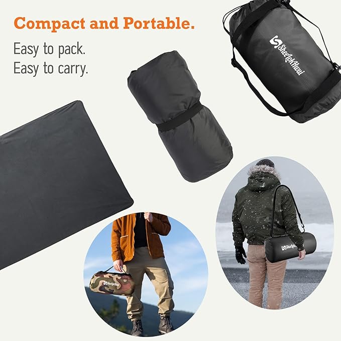 Updated Stadium Blanket for Cold Weather, 4-in-1 Waterproof Large Outdoor Blanket. Warm, Windproof, Portable, Great for Sports Events, Camping, Hiking, Picnic - 82x55in., Dark Gray