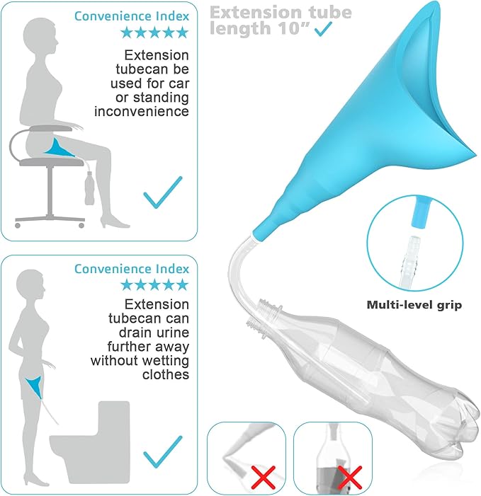 Female Urination Device,Portable Reusable Urinal Funnel with Extension Tube,Small Folding Storage,Suitable for Travel, Festivals, Camping,Traffic Jams,Etc,Includes Waterproof Bag,Waterproof Cup