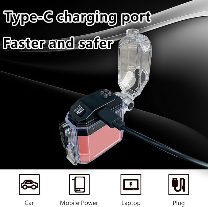 Waterproof Arc Lighter, Double Arc Flameless Plasma Lighter with Type C Charging Cord and Cord, LED Power Indicator Light, Electric Lighter for Indoor and Outdoor Camping and Cooking,IP56 Rated(Pink)