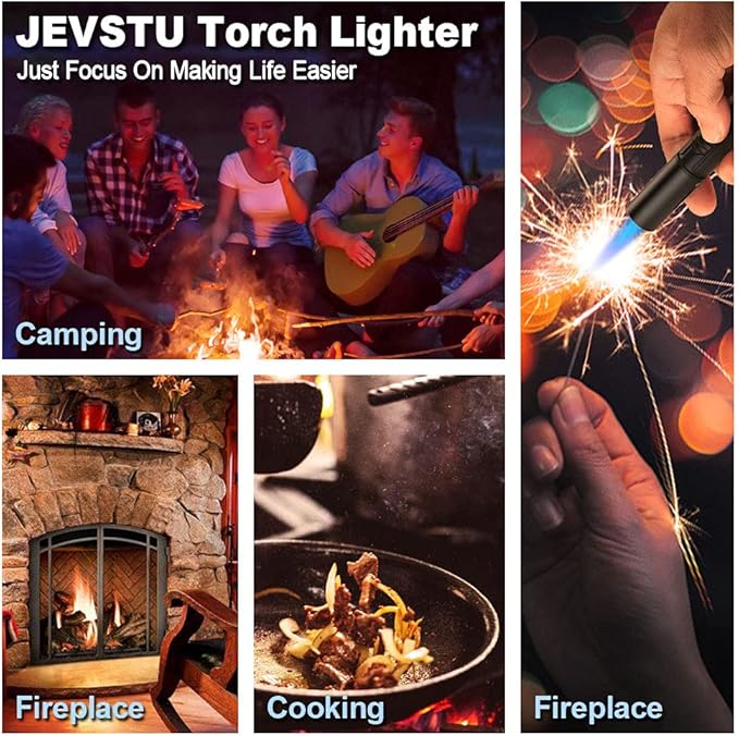 Torch Lighter, Butane Lighter with Fuel Level Window for Candle, Adjustable Fire Jet Torch Windproof Lighter Long for Grill Cooking Survival, Mini Men Gifts, Black (Lighter Fluid not Included)