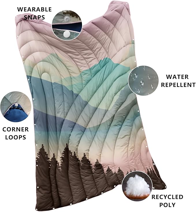Camping Blanket,Lightweight Down Alternative Puffy Printed Camping Blanket Packable Outdoor Blanket for Camping,Traveling, Stadium, Hiking, Picnics
