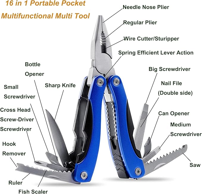 Multi Tool, Multitool, Dad Birthday Gift, Fathers Gifts, Christmas Gifts, Multitool Pliers, Camping Knife, for Outdoor, Survival, Hunting and Hiking(blue)