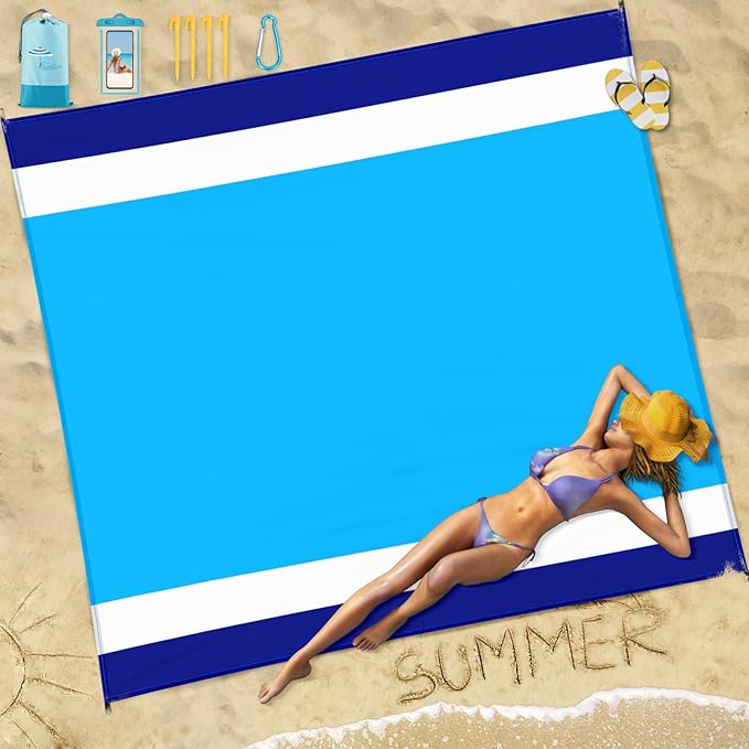 Beach Blanket Sandproof Waterproof 10'×9' 1-8 Adults Oversized,Compact Lightweight Durable Beach Mat for Travel Camping Hiking Picnic blanket