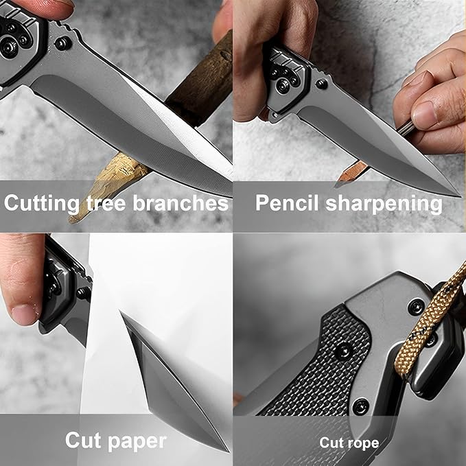 Pocket Knife For Men, 4-In-1 Small EDC Multitool Folding Knife with pocket Clip, Window Breaker, Camping Knife for Outdoor Survival Hiking Fishing Gifts for Men, Father, Grandpa.
