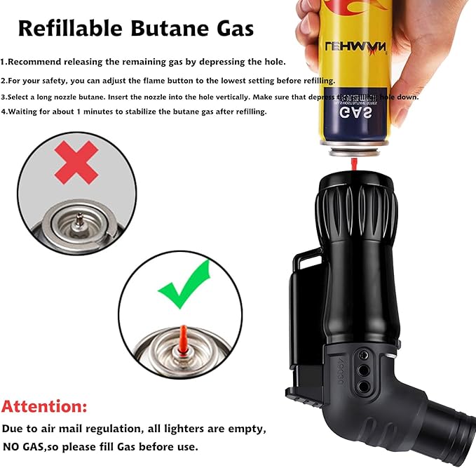 Lighter, 2pcs/Set Triple Jet Flame Torch Lighter,Bend Head Design Refillable Butane Gas Lighters, Jet 3 Flame Windproof Lighters for Candle,Indoor,Kitchen,Outdoor,Camping(without Butane)-Black+Red