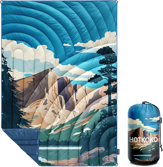 Camping Blanket,Lightweight Down Alternative Puffy Printed Camping Blanket Packable Outdoor Blanket for Camping,Traveling, Stadium, Hiking, Picnics
