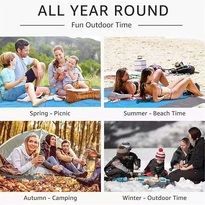 Large Beach Blanket 79''×83'' Double-Sided Waterproof Outdoor Mat with Ground Nails,Lightweight Picnic Blanket for Camping, Hiking, Picnic, Beach, Travel, Sports