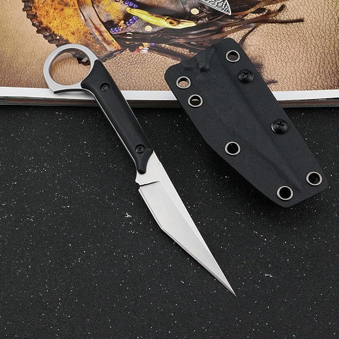GTK140 Fixed Blade Knife, D2 Steel Blade G10 Handle EDC Tool Knife for Outdoor Camping Hiking Hunting(silver)