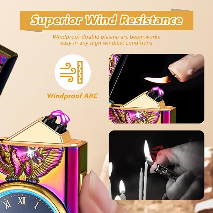 Gifts for Him Electric Lighters Rechargeable Windproof Arc Plasma Lighter Unique Lighter with Watch dial,Gifts for Men(Color)